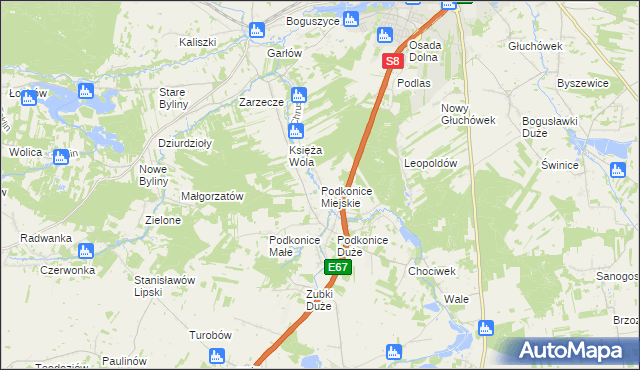 mapa Podkonice Miejskie, Podkonice Miejskie na mapie Targeo