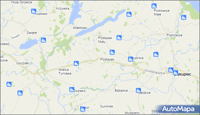 mapa Podlasek gmina Biskupiec, Podlasek gmina Biskupiec na mapie Targeo