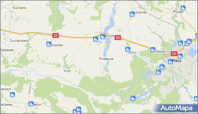 mapa Podłęcze gmina Suchań, Podłęcze gmina Suchań na mapie Targeo