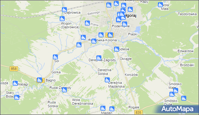 mapa Podlesie gmina Biłgoraj, Podlesie gmina Biłgoraj na mapie Targeo
