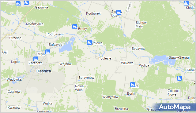 mapa Podlesie gmina Oleśnica, Podlesie gmina Oleśnica na mapie Targeo