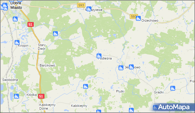 mapa Podleśna gmina Dobre Miasto, Podleśna gmina Dobre Miasto na mapie Targeo