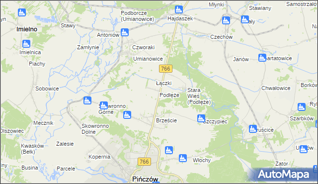 mapa Podłęże gmina Pińczów, Podłęże gmina Pińczów na mapie Targeo