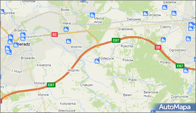 mapa Podłężyce, Podłężyce na mapie Targeo