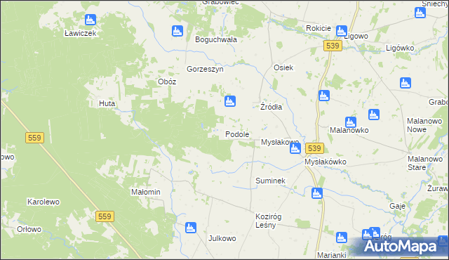 mapa Podole gmina Tłuchowo, Podole gmina Tłuchowo na mapie Targeo