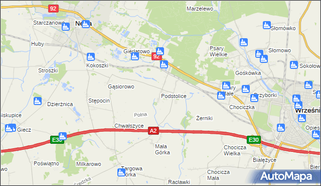 mapa Podstolice gmina Nekla, Podstolice gmina Nekla na mapie Targeo