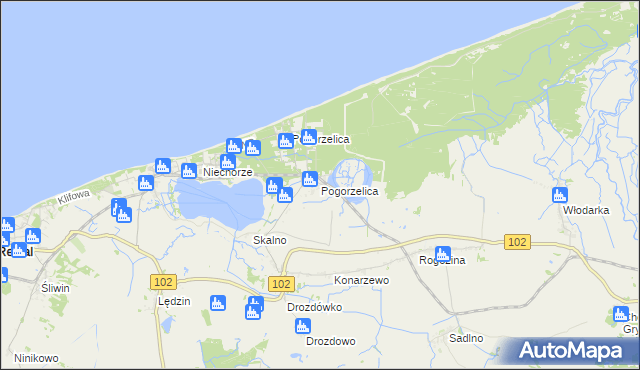 mapa Pogorzelica gmina Karnice, Pogorzelica gmina Karnice na mapie Targeo