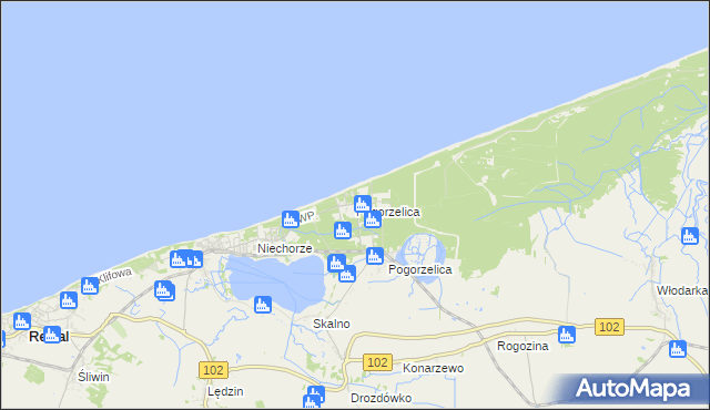 mapa Pogorzelica gmina Rewal, Pogorzelica gmina Rewal na mapie Targeo