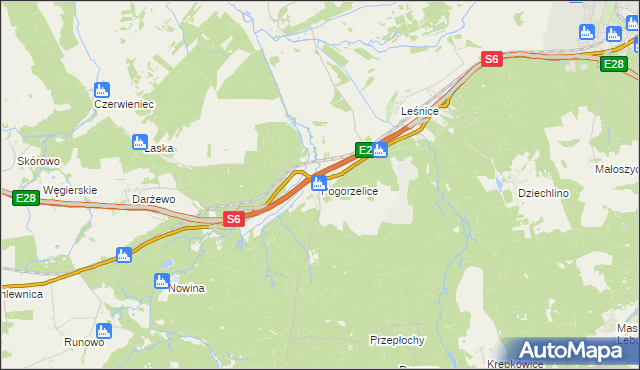 mapa Pogorzelice, Pogorzelice na mapie Targeo