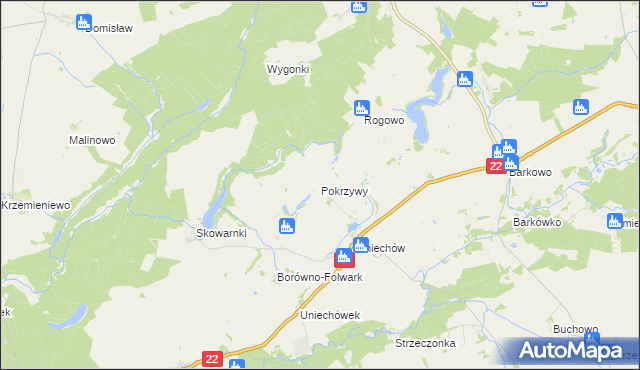 mapa Pokrzywy gmina Debrzno, Pokrzywy gmina Debrzno na mapie Targeo