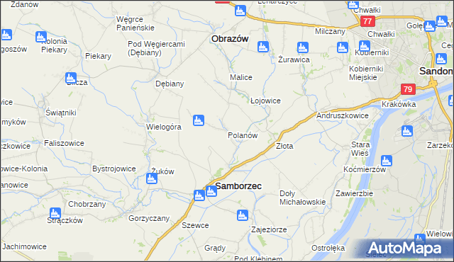 mapa Polanów gmina Samborzec, Polanów gmina Samborzec na mapie Targeo