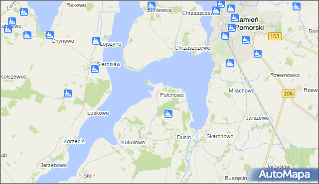 mapa Połchowo gmina Kamień Pomorski, Połchowo gmina Kamień Pomorski na mapie Targeo