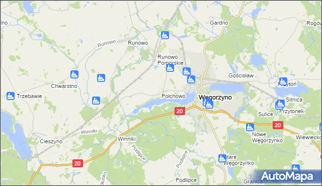 mapa Połchowo gmina Węgorzyno, Połchowo gmina Węgorzyno na mapie Targeo