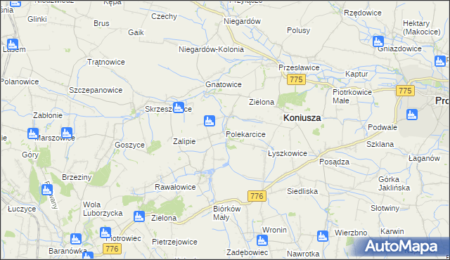 mapa Polekarcice, Polekarcice na mapie Targeo