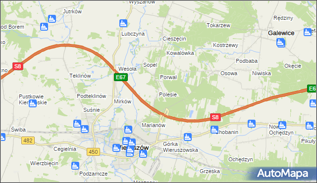 mapa Polesie gmina Wieruszów, Polesie gmina Wieruszów na mapie Targeo