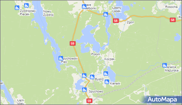 mapa Połom gmina Świętajno, Połom gmina Świętajno na mapie Targeo