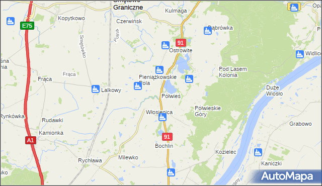 mapa Półwieś gmina Gniew, Półwieś gmina Gniew na mapie Targeo