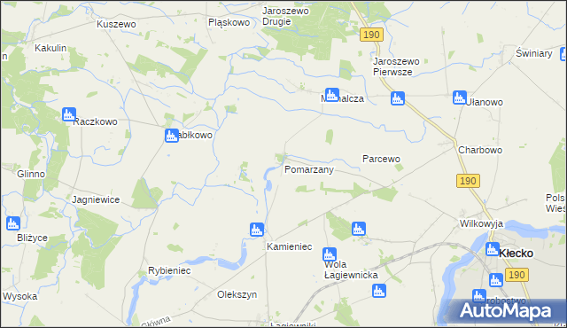 mapa Pomarzany gmina Kłecko, Pomarzany gmina Kłecko na mapie Targeo