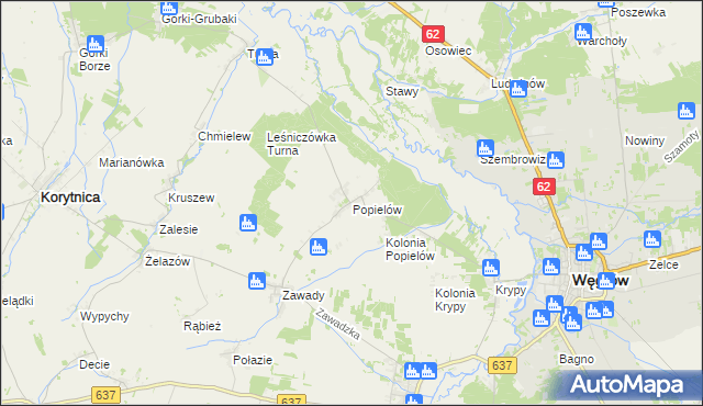 mapa Popielów gmina Liw, Popielów gmina Liw na mapie Targeo