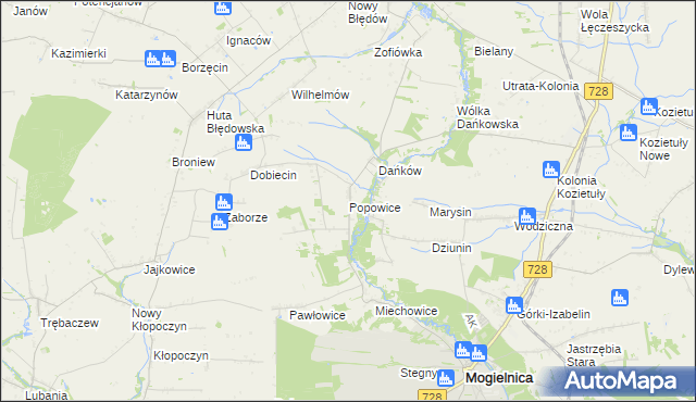 mapa Popowice gmina Mogielnica, Popowice gmina Mogielnica na mapie Targeo