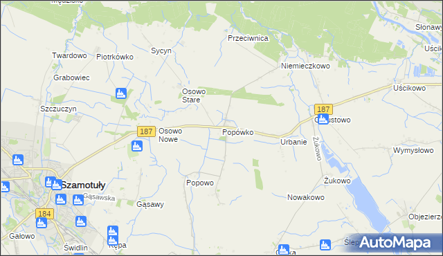 mapa Popówko gmina Oborniki, Popówko gmina Oborniki na mapie Targeo