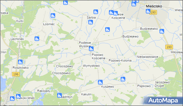 mapa Popowo Kościelne gmina Mieścisko, Popowo Kościelne gmina Mieścisko na mapie Targeo