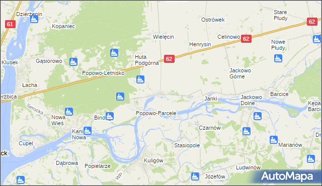mapa Popowo Kościelne gmina Somianka, Popowo Kościelne gmina Somianka na mapie Targeo