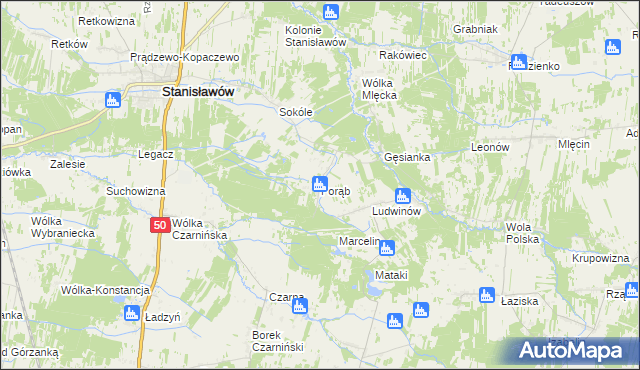 mapa Porąb gmina Stanisławów, Porąb gmina Stanisławów na mapie Targeo