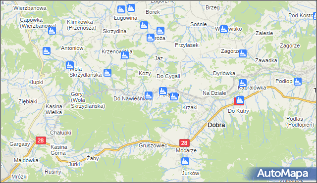 mapa Porąbka gmina Dobra, Porąbka gmina Dobra na mapie Targeo