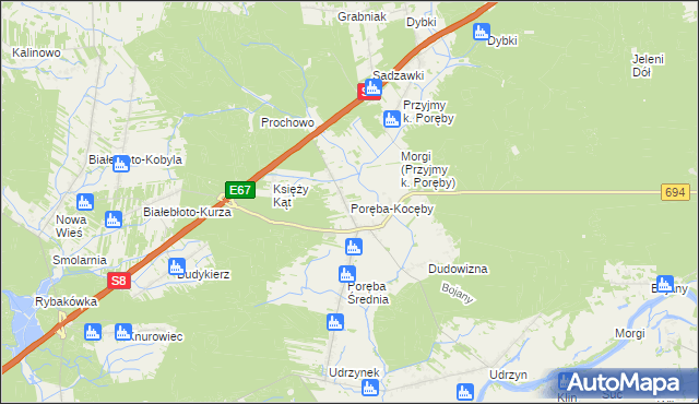 mapa Poręba-Kocęby, Poręba-Kocęby na mapie Targeo