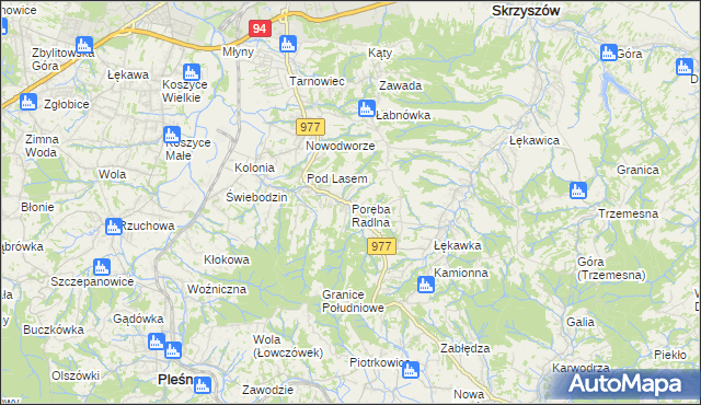 mapa Poręba Radlna, Poręba Radlna na mapie Targeo