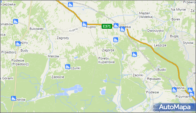 mapa Poręby Kupieńskie, Poręby Kupieńskie na mapie Targeo