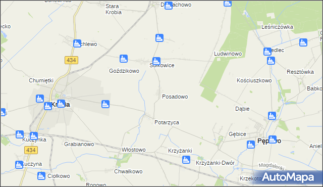 mapa Posadowo gmina Krobia, Posadowo gmina Krobia na mapie Targeo