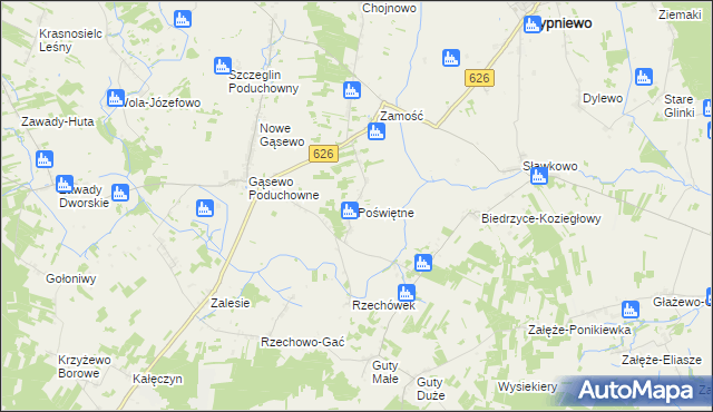 mapa Poświętne gmina Sypniewo, Poświętne gmina Sypniewo na mapie Targeo