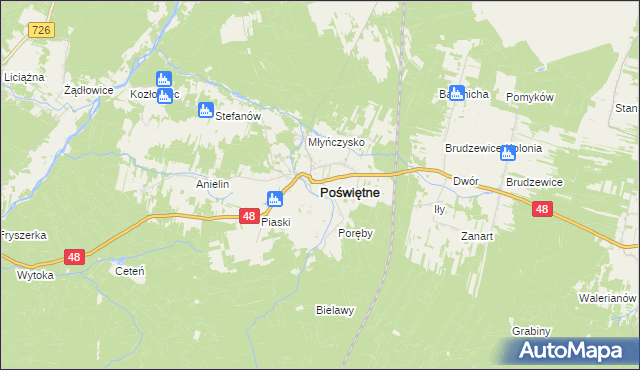 mapa Poświętne powiat opoczyński, Poświętne powiat opoczyński na mapie Targeo