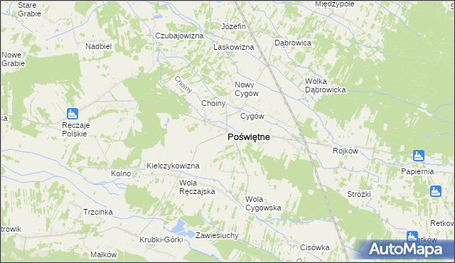 mapa Poświętne powiat wołomiński, Poświętne powiat wołomiński na mapie Targeo