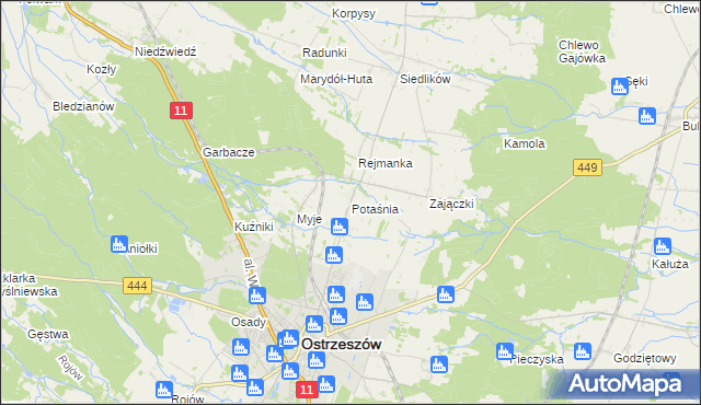 mapa Potaśnia gmina Ostrzeszów, Potaśnia gmina Ostrzeszów na mapie Targeo