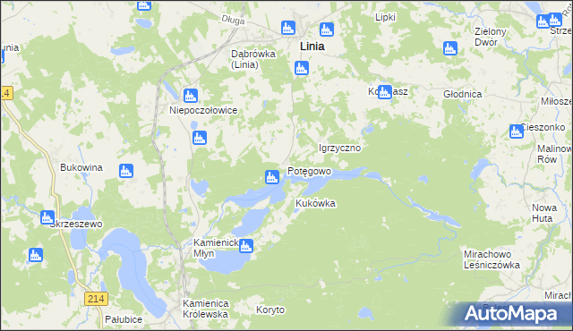 mapa Potęgowo gmina Linia, Potęgowo gmina Linia na mapie Targeo