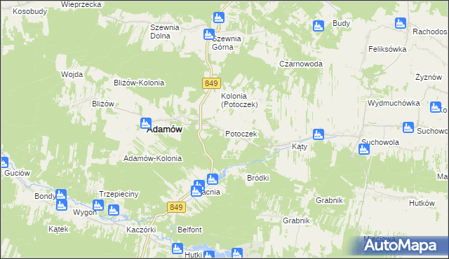 mapa Potoczek gmina Adamów, Potoczek gmina Adamów na mapie Targeo