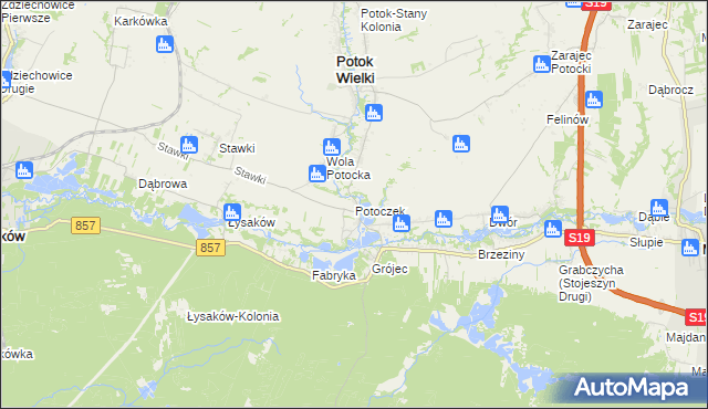 mapa Potoczek gmina Potok Wielki, Potoczek gmina Potok Wielki na mapie Targeo
