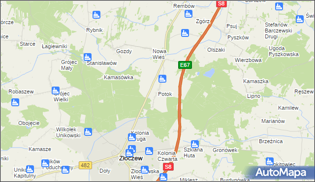 mapa Potok gmina Złoczew, Potok gmina Złoczew na mapie Targeo