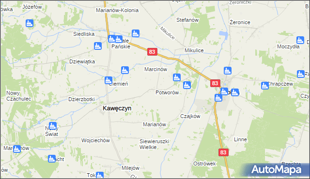 mapa Potworów gmina Dobra, Potworów gmina Dobra na mapie Targeo