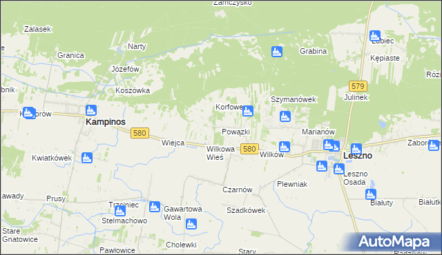 mapa Powązki gmina Leszno, Powązki gmina Leszno na mapie Targeo