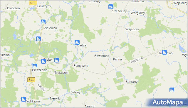 mapa Powiersze, Powiersze na mapie Targeo