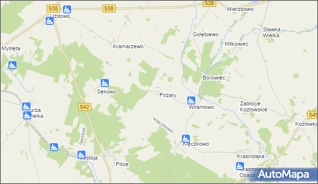 mapa Pożary gmina Działdowo, Pożary gmina Działdowo na mapie Targeo