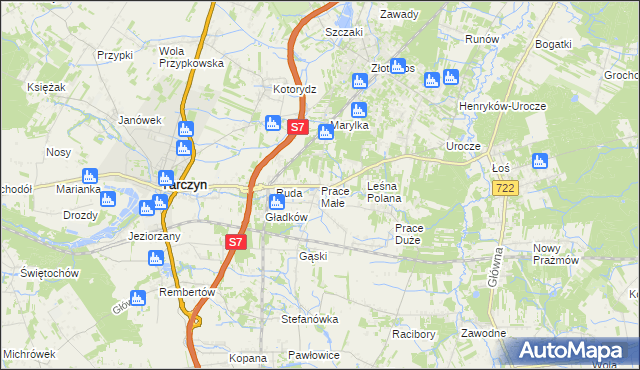 mapa Prace Małe, Prace Małe na mapie Targeo
