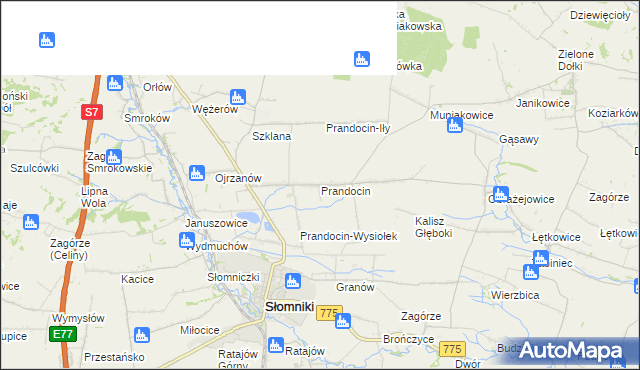 mapa Prandocin gmina Słomniki, Prandocin gmina Słomniki na mapie Targeo