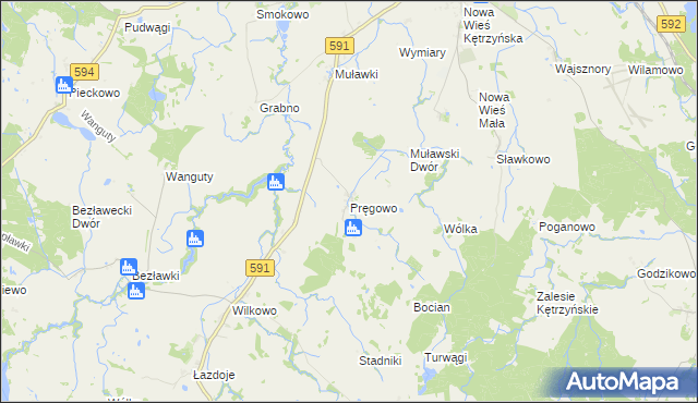 mapa Pręgowo gmina Kętrzyn, Pręgowo gmina Kętrzyn na mapie Targeo