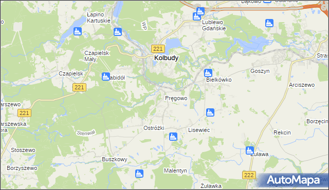 mapa Pręgowo gmina Kolbudy, Pręgowo gmina Kolbudy na mapie Targeo