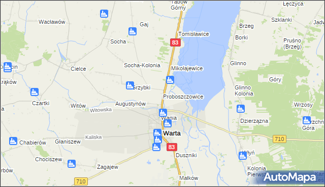 mapa Proboszczowice gmina Warta, Proboszczowice gmina Warta na mapie Targeo